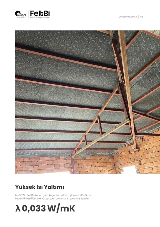 λ  0,033 W/mK — Çelik Çatı Keçe Isı Yalıtım Şiltesi