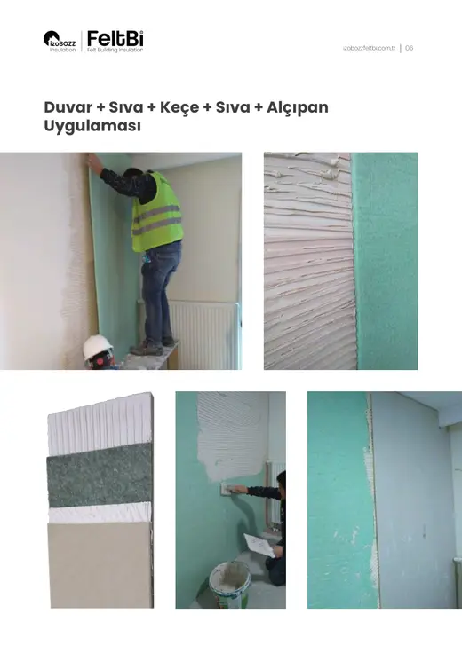 Duvar + Sıva + Keçe + Sıva + Alçıpan Uygulaması — İç Duvar Keçe Isı ve Ses Yalıtım Şiltesi