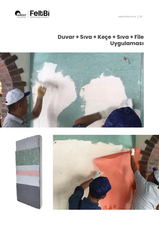 Duvar + Sıva + Keçe + Sıva + File Uygulaması — İç Duvar Keçe Isı ve Ses Yalıtım Şiltesi