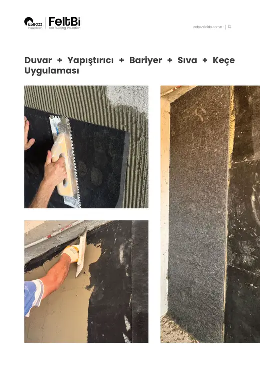 Duvar + Yapıştırıcı + Bariyer + Sıva + Keçe Uygulaması — İç Duvar Keçe Isı ve Ses Yalıtım Şiltesi