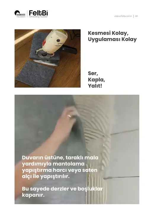 Ser, Kapla, Yalıt! Duvarın üstüne, taraklı mala yardımıyla mantolama yapıştırma harcı veya sate — İki Duvar Arası Keçe Ses Yalıtım Şiltesi