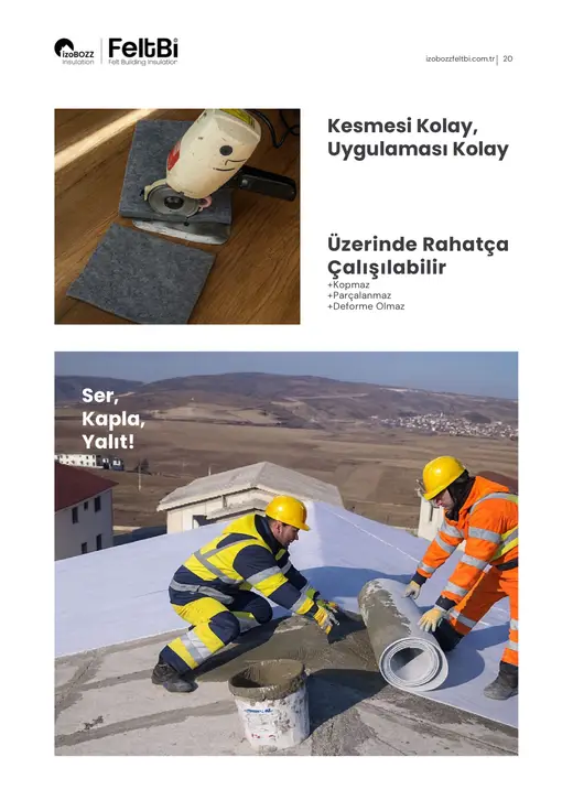 Ser, Kapla, Yalıt! Üzerinde Rahatça Çalışılabilir Kesmesi Kolay, Uygulaması Kolay — Beton Çatı Keçe Isı Yalıtım Şiltesi