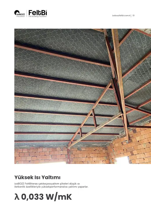 λ  0,033 W/mK — Çelik Çatı Keçe Isı Yalıtım Şiltesi