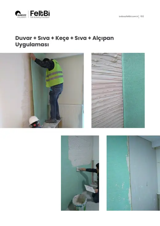 Duvar + Sıva + Keçe + Sıva + Alçıpan Uygulaması — İç Duvar Keçe Isı ve Ses Yalıtım Şiltesi