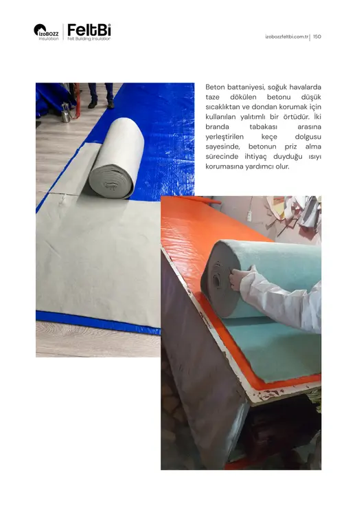 Beton battaniyesi, soğuk havalarda taze dökülen betonu düşük sıcaklıktan ve dondan korumak için — Beton Battaniyesi Isı ve Ses Yalıtım Şiltesi