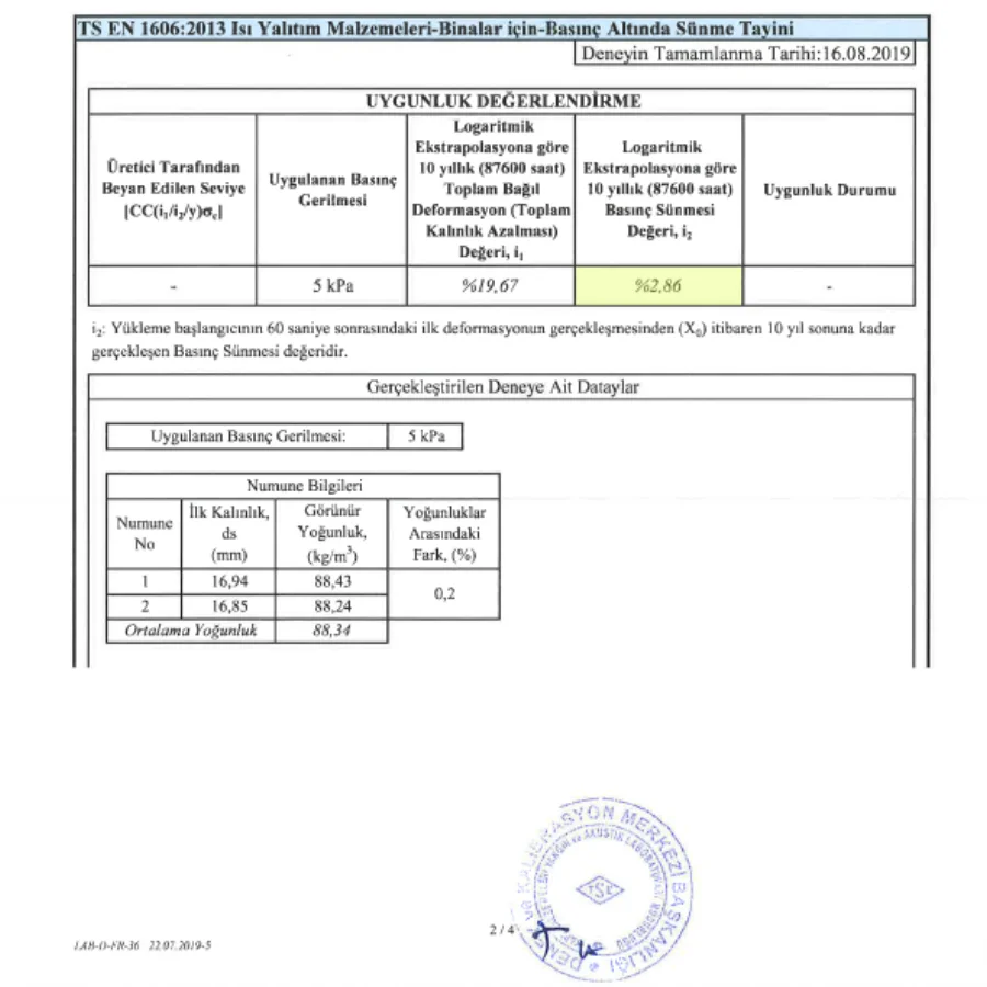 Basınç Altında Sünme — TSE test raporu